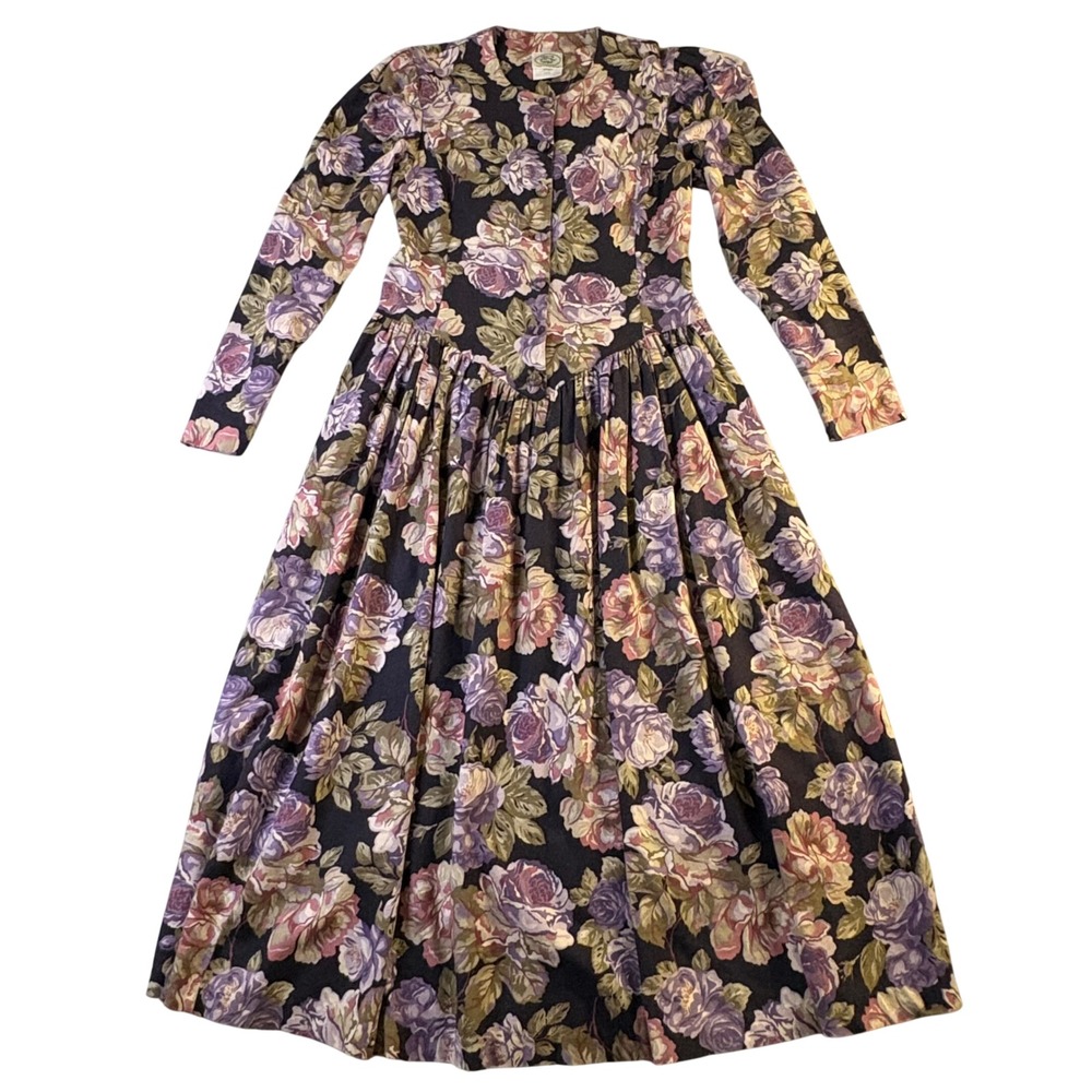 Vintage Laura Ashley Maxi Dress Floral Cottagecore Prairie 80s Wool Cotton 8